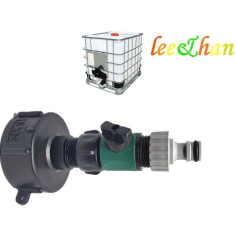 Robinet Cuve 1000L Avec Adaptateur Robinet Tuyau Arrosage, IBC Raccord Robinet, Robinet de Jardin pour Recuperateur Eau de Pluie (Adaptateur en plastique 3/4") (avec tête de tétine à valve) (1/4)