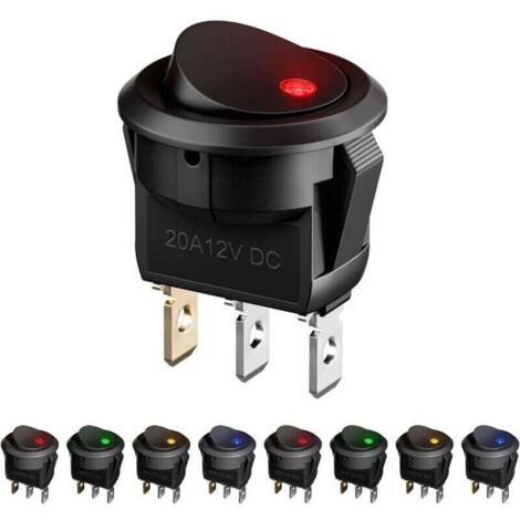 8pcs LED Interrupteur à Bascule, Interupteur pour Voiture DC 12V 20A on/off Self Verrouillage Interrupteur Bouton Poussoir Rond auto Bateau Appareils Ménagers