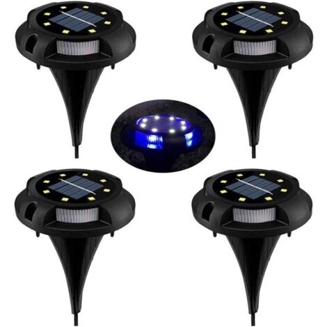 Lampe de pelouse solaire à LED, 8 LED Lot de 4 projecteurs solaires de jardin étanche IP65 Lampe de pelouse décorative pour allée jardin patio cour pelouse blanc (blanc naturel + bleu) (1/4)