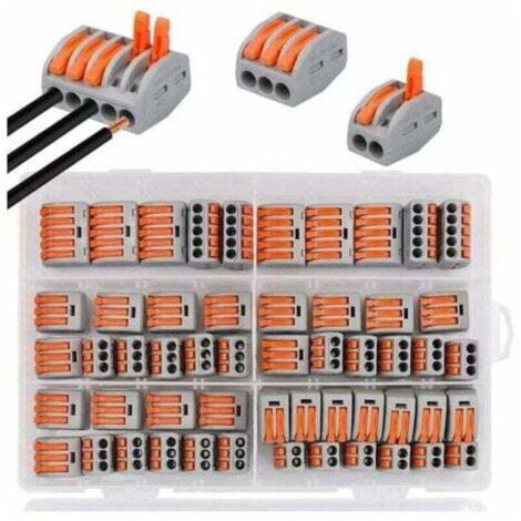 Bornes de Connexion, 60 pinces Connecteur électrique avec levier de fonctionnement,Compact Borne de connexion électrique Automatique,20 pinces 2 voies,30 pinces 3 voies,10 pinces 5 voies (1/4)