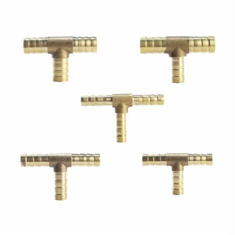 (10mm)5 Pièces Raccord en laiton de tuyau de carburant de manière à 3 voies en T pour tuyau de gaz à air comprimé (1/4)