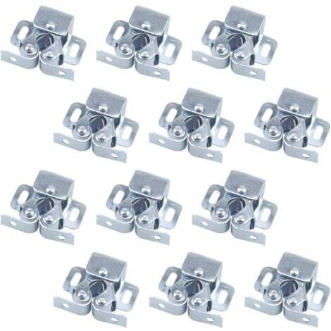 12PCS Fermetures de Porte, Ferme-portes, Fermetures à Double Galet pour Porte battante de Meuble, Loquet Porte d'armoire Double Rouleau Catch Loquet de Porte de Placard Catch (Argent)