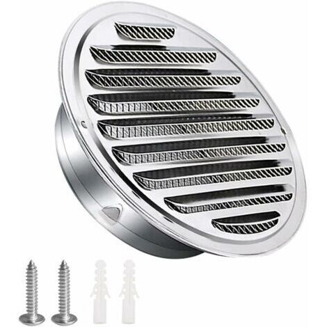 Grille aération VMC,Griglia di ventilazione in acciaio inox 100mm con viti e tasselli Protezione dagli agenti atmosferici Lamelle con zanzariera e fibbia Griglia di uscita dell'aria rotonda V (1/4)