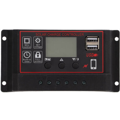 Contrôleur de charge solaire, régulateur intelligent de batterie avec deux ports USB, 12 V/24 V, PWM, paramètres automatiques réglables, écran LCD 80 A