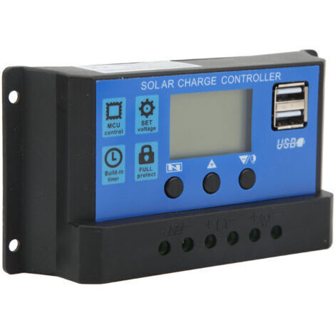 Contrôleur de charge solaire 12 V 24 V, port USB, panneau de protection contre les surcharges, régulateur de batterie avec écran LCD 10 A