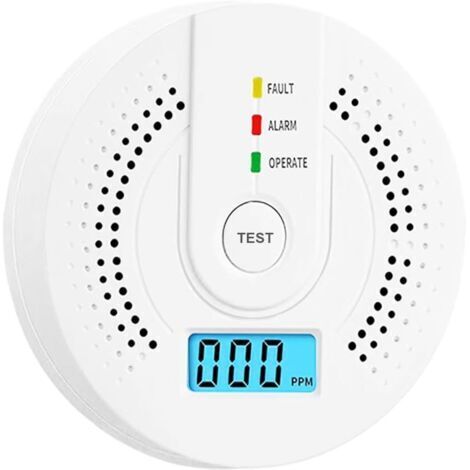 Détecteur de monoxyde de carbone, alarme de moniteur de gaz CO, détecteur de capteur de CO alimenté par pile AA avec affichage numérique LED pour la maison, le réservoir, le bouton de test