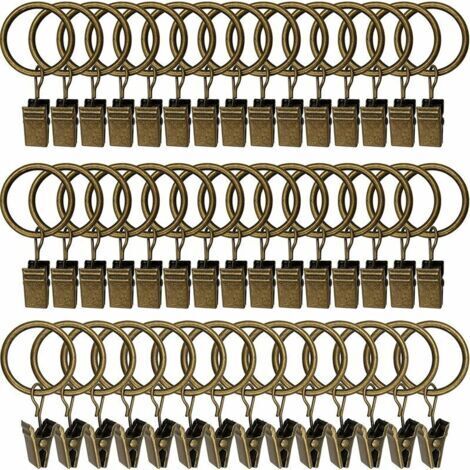45PCS Anneaux à rideaux avec pinces - Bronze antique, pinces à rideaux solides, crochets de fixation de tringle de tension, crochets décoratifs pour rideaux et cadres de fenêtres à trou métallique I.D (1/5)