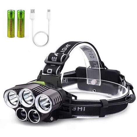 Lampe frontale rechargeable USB, lampe frontale TYC 6 modes avec 2 piles de grande capacité, lampes frontales étanches pour camping, randonnée, cyclisme, pêche, course à pied