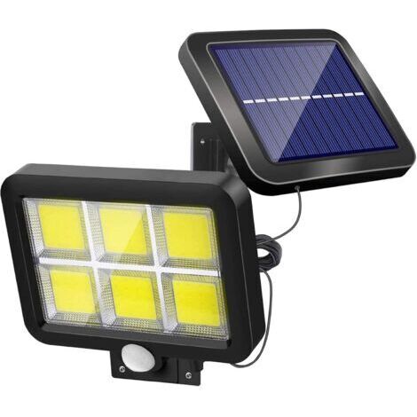 Lampe Solaire Extérieur Puissante avec Détecteur de Mouvement 120 LED Étanche Blanc Éclairage Lumières Solaires pour Jardin Terrasse Patio Porte Parking Lumière de Sécurité Cordon de 5 m