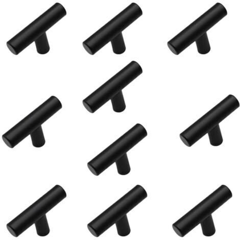 Paquet de 10 poignées de meubles de cuisine en forme de T en acier inoxydable brossé avec vis, boutons de cuisine en acier inoxydable pour tiroirs, armoires, décoration intérieure (noir) (1/5)
