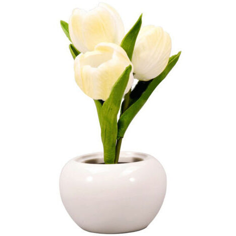 Lampe de Table Fleur de Tulipe, Veilleuse de Tulipe de Lumière Douce Exquise pour les Cafés (Blanc)