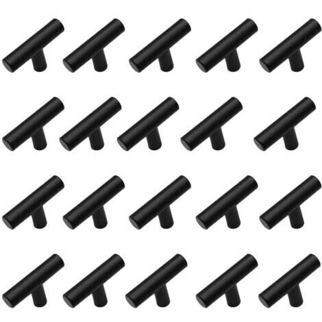 Paquet de 20 poignées de meubles de cuisine en forme de T en acier inoxydable brossé avec vis, boutons de cuisine en acier inoxydable pour tiroirs, armoires, décoration intérieure (noir) (1/5)