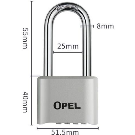 Cadenas Code 4 Chiffres, 52mm Cadenas Extérieur Etanche, Robuste et Antivol, 8mm Loquet Cadenas à CombinaisonGris, faisceau long 50mm