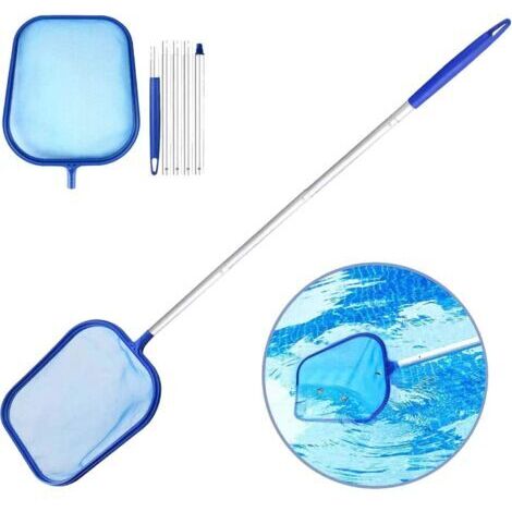 Filet de nettoyage de piscine, filet à feuilles d'eau peu profonde avec poteau, filet peu profond à 5 sections en aluminium-Enlé (1/3)