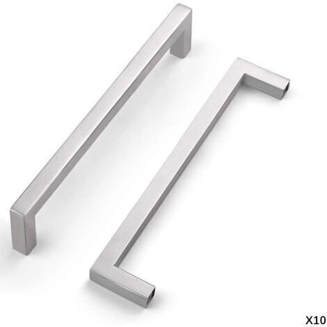 Ensemble de 10 poignées d'armoires de cuisine, poignées de meubles, poignées de tiroir, poignées de porte d'armoire en acier inoxydable argenté, entraxe 192 mm