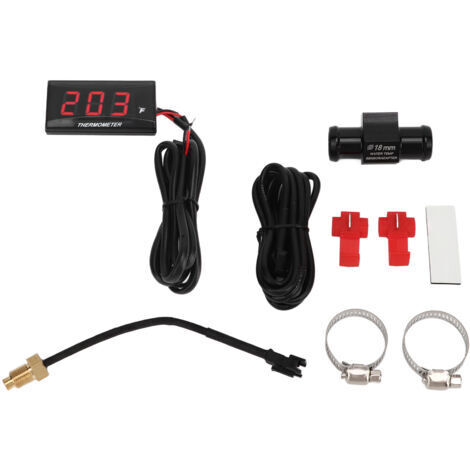 Jauge de température d'eau numérique pour moto Ultra mince DC 12V LCD avec adaptateur de capteur 18mm pour la plupart des motos rouge