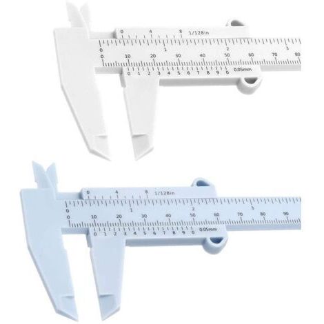 6 pouces 150 mm Mini pied à coulisse en plastique à double échelle pied à coulisse, outil de mesure de pied à coulisse, pour menuiserie, étudiant, mesure de bijoux, etc. (blanc et bleu)