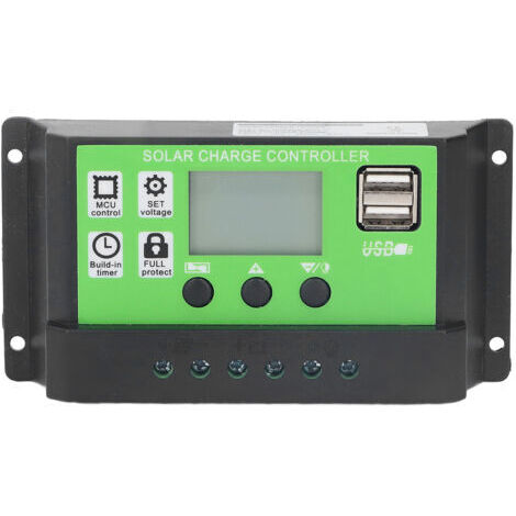 Contrôleur de charge solaire, paramètres réglables, panneau intelligent, régulateur de batterie avec écran LCD, 12 V/24 V, auto-adaptatif, 20 A