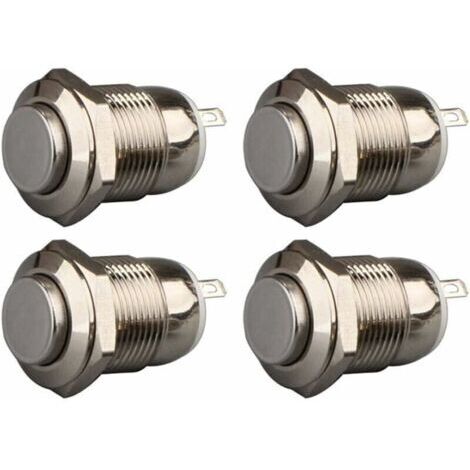 4pcs 12mm 3A 12V/24V/125V/250V AC Autobloquant Interrupteur Bouton Poussoir Étanche en Acier Inoxydable on Off Bouton-Poussoir Interrupteur(Tête Haute)