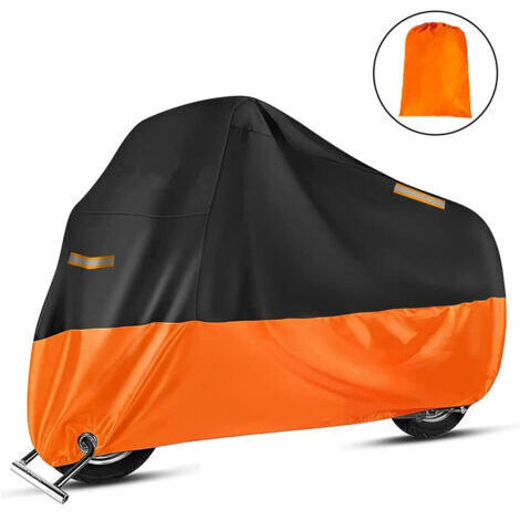 Housse de Protection Impermeable pour Moto Scooter Couverture Extérieur 210D Résistant aux déjections d'oiseaux, à la Poussière/ Neige/ Pluie, au Vent, , XXL 245x105x125cm Noir+Orange (1/4)