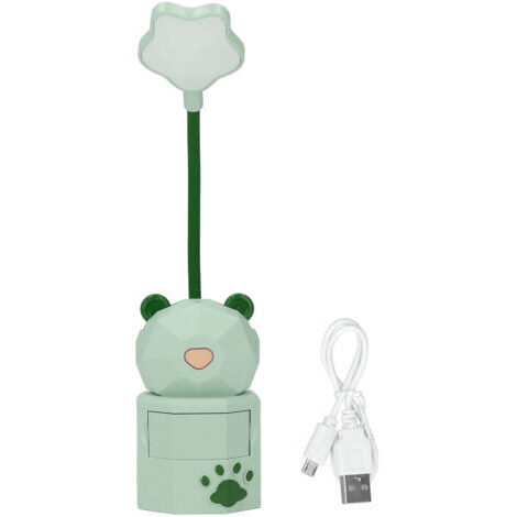 Lampe de bureau LED de dessin animé, Protection des yeux, veilleuse de lecture, chargeur USB, lampe de Table pour chambre à coucher, dortoir, vert