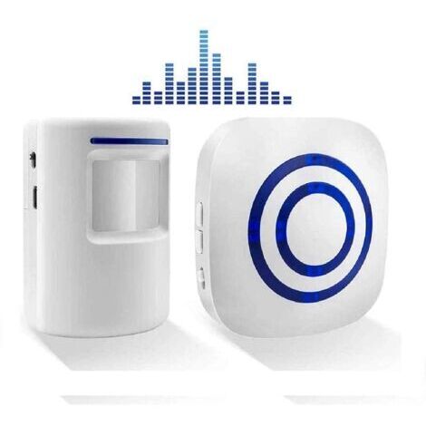 Sonnette sans Fil Kit de Carillon de Porte Electrique avec 1 Récepteur et 1 Détecteur de Mouvement PIR Capteur Alerte Visiteur Alarme de Sécurité