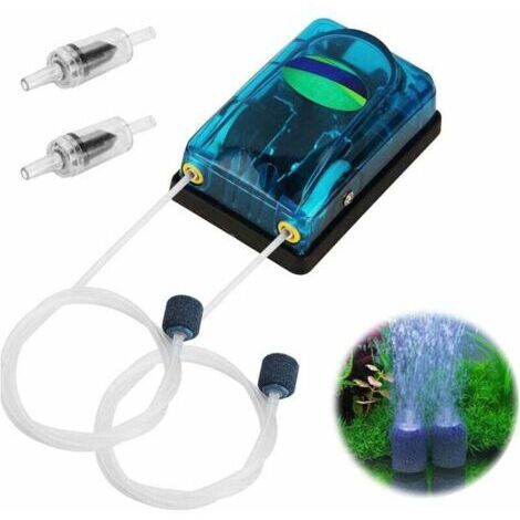 Pompe à air pour aquarium - Pompe à oxygène silencieuse - Avec clapet anti-retour - Kit de pompes à air avec double tuyau d'air - Pierre pétillante pour aquarium