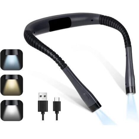 Lampe de Lecture de Cou Rechargeable au Lit, 3 Couleurs, 3Niveaux de Luminosité, Bras Pliables, Longue Durée de Vie, Parfaite pour la Lecture,Le Tricot,la Réparation [Classe énergétique A]