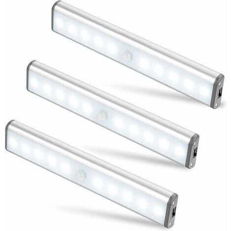 Lot de 3 10 lumières LED, sans fil, USB Rechargeable, magnétique, capteur de mouvement, 2 modes d'éclairage, portable. Lumière de placard, lumière de secours, veilleuse pour enfants