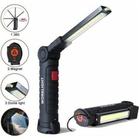 Lampe de travail LED rechargeable avec 800 lumens, base magnétique, 5 modes pour garage, camping, urgences, lampe torche baladeuse LED. (1/4)
