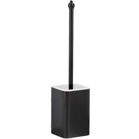 Brosse WC avec support, brosse WC en nylon ultra-doux avec support de brosse WC, cadre en aluminium, espace au mur et vertical, pas d'accumulation d'eau (couleur : noir)