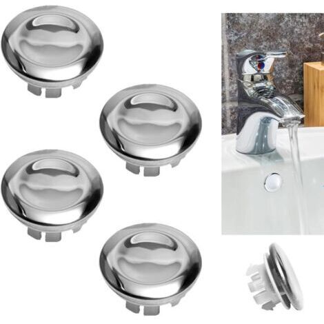 Couvercle de trop-plein pour lavabo - Anneau de trop-plein de rechange - Bouchon pour salle de bain, cuisine, lavabo - Trou rond de trop-plein - insérer correctement les pièces de rechange (4 pièces)- (1/5)