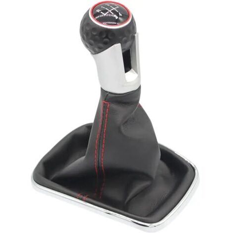 Pommeau de levier de vitesses 5 vitesses avec soufflet de levier de vitesses compatible pour VW Golf 4 IV 1J0711113, Ø 12 mm couture noire rouge, pièce de rechange plug-play (1/4)