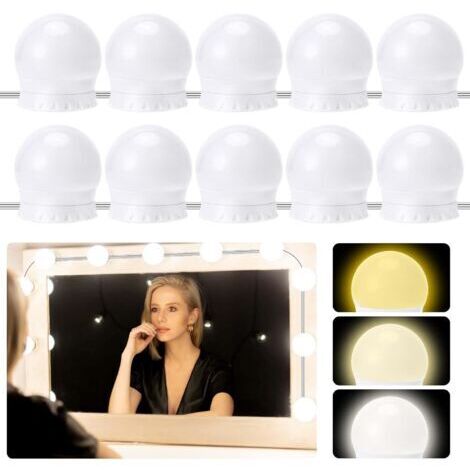 Lumière de Miroir,10 Ampoules Hollywood Kit de Lumière LED Dimmable,lampe de coiffeuse réglable en 3 couleurs,lampe de maquillage,convient pour miroir de maquillage,miroir de salle de bain [Classe éne
