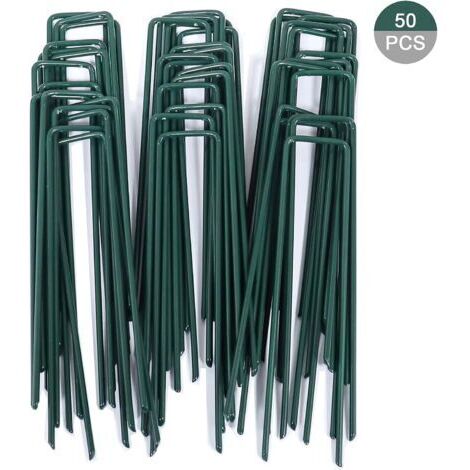 Paillage pour plante,50pcs Piquets de Fixation pour Jardin, Pelouse Agrafes en Forme de U pour Bâche Anti-Mauvaises Herbes, Galvanisés à Chaud (150 mm de Hauteur) (1/5)