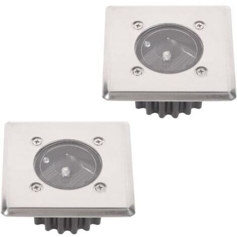 Lot de 2 spots solaires LED encastrables au sol - Carré - 8,5 x 8,5 cm - En acier inoxydable - 2 spots encastrables - IP44