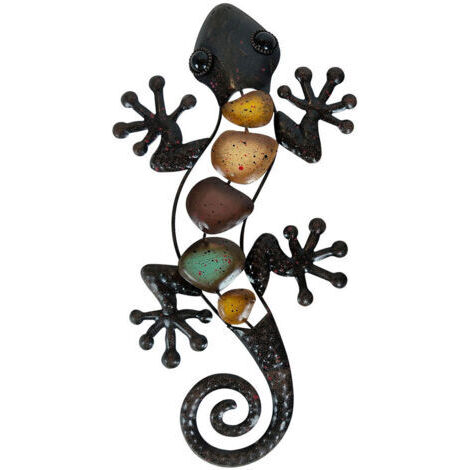 Décoration murale Gecko en métal, Sculpture suspendue d'art de jardin en lézard, décoration extérieure pour la maison, la cour ou la clôture（Gauche）