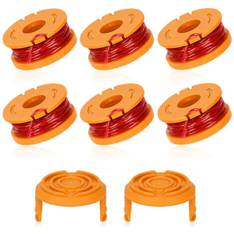 Bobine de rechange pour tondeuse à gazon WORX WA0010/WA6531, compatible avec Worx WA0010, capuchon d'alimentation pour cordon de désherbeur automatique, cordon de tondeuse à gazon sans fil, lot de 6 + (1/5)
