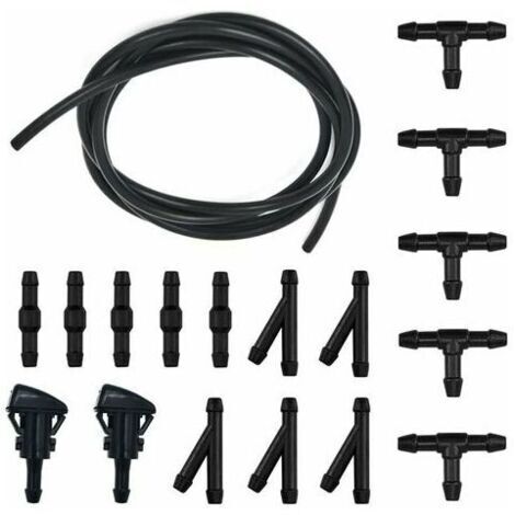 Durite Lave Glace, Kit de Tuyau Essuie Glace, 5M Tuyau de Liquide de Lave-Glace, avec raccord de tuyau 15 Pices + 2 Pcs Buse,