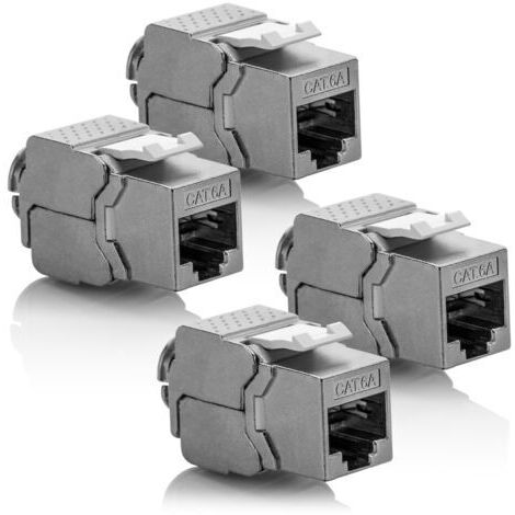 4x Module Keystone CAT 6a Jack - Blindé STP Connecteur RJ45 Installation Snap-In Montage Câble Brut CAT 500Mhz 10GBit/s