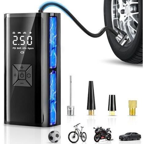 [JAMAIS UTILISÉ]Gonfleur Pneus Voiture Sans Fil, Compresseur à Air Portatif Sans Fil avec LED, Arrêt Automatique, Batterie Rechargeable 6000mAh, Mini Pompe à Air Électrique pour Vélo, Moto, Voiture, B (1/4)
