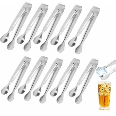 [JAMAIS UTILISÉ]Lot de 10 mini pinces à glaçons en acier inoxydable pour fête de mariage, bar, cuisine, bonbons, gâteaux, café, thé (1/4)