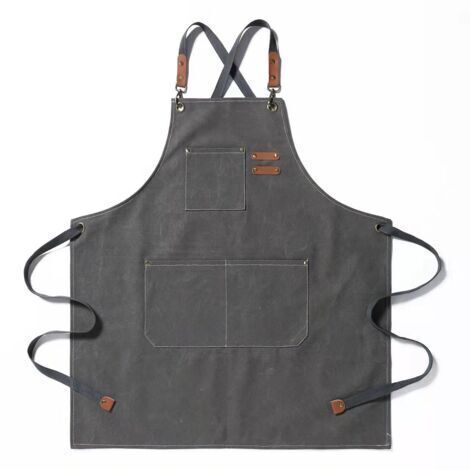 [JAMAIS UTILISÉ]Tablier de chef, tablier de jardinage en toile de coton avec grandes poches pour hommes et femmes, bavoir de cuisine, tablier de jardin réglable robuste-Gris (1/4)