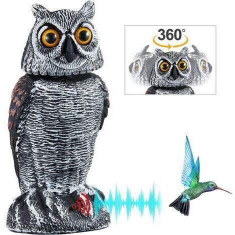 [JAMAIS UTILISÉ]Faux Hibou réaliste de la Statue de Hibou de la Statue，pour jardin, balcon, terrasse, multicolore-tête rotative à 360° pour éloigner les oiseaux (1/4)