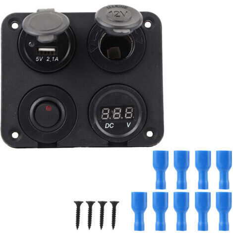 [JAMAIS UTILISÉ]12V 4 Gang LED interrupteur à bascule panneau allume-cigare voltmètre double USB 4.2A pour voiture bateau rouge (1/4)