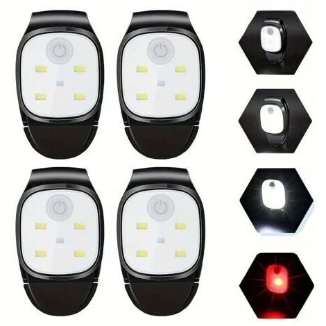 [JAMAIS UTILISÉ]4 Pièces Lampe à Pince LED, Réfléchissants Lampe à Pince Rechargeable USB, 4 Modes D'Éclairage, Mini Lampe Frontale pour La Course en Plein Air, Le Jogging, la Pêche (1/4)