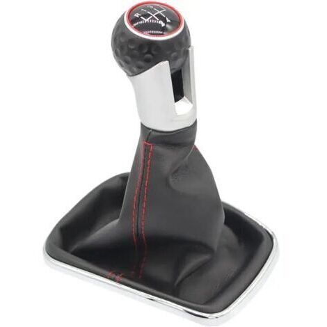 [JAMAIS UTILISÉ]Pommeau de levier de vitesses 5 vitesses avec soufflet de levier de vitesses compatible pour VW Golf 4 IV 1J0711113, Ø 12 mm couture noire rouge, pièce de rechange plug-play (1/4)