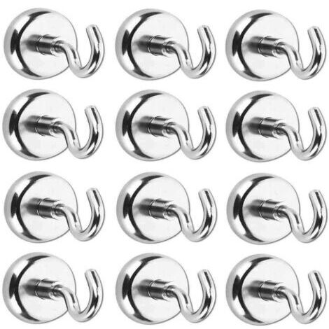 [JAMAIS UTILISÉ]Rnemitery Lot de 12 crochets magnétiques 16mm Acier A3 et néodyme Force d’attraction 5,5 kg Finition nickelée pour surfaces métalliques