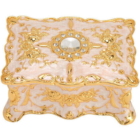 [JAMAIS UTILISÉ]Bote à bijoux Vintage, Mini bote à bijoux Antique de Style européen, en métal émaillé, organisateur de bagues, colliers et boucles d'oreilles, or blanc (1/4)