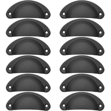 [JAMAIS UTILISÉ]12Pcs Poignée de Coquille Vintage pour Tiroir Armoire Meuble Cuisine, Fer Incurvé Poignée de Tiroir Coquille 8.2 x 3.5 cm, Poignée de Meuble Vintage avec Vis - Noir (1/5)